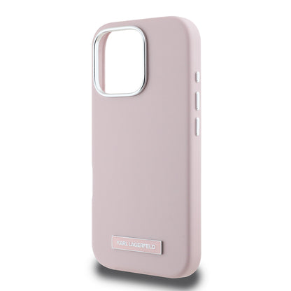 Coque MagSafe pour Apple iPhone 16 Pro Max, Karl Lagerfeld, FW Metal Plate, Rose