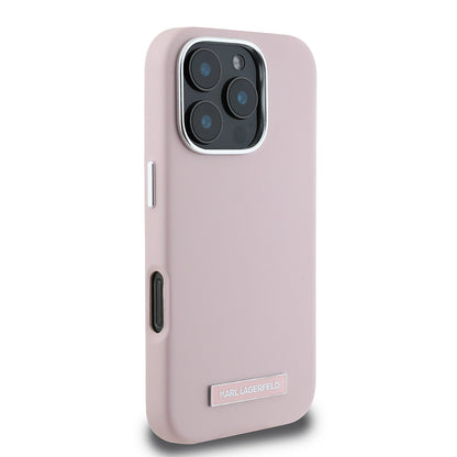 Coque MagSafe pour Apple iPhone 16 Pro Max, Karl Lagerfeld, FW Metal Plate, Rose