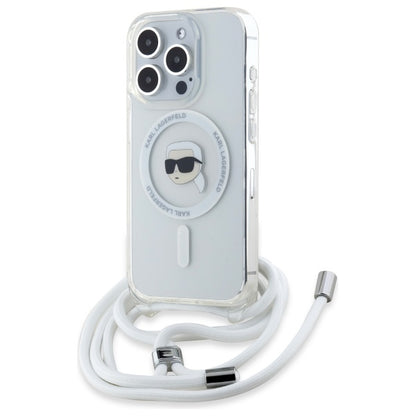 Coque MagSafe pour Apple iPhone 16 Pro Max, Karl Lagerfeld, IML Crossbody Karl's Head, Transparente