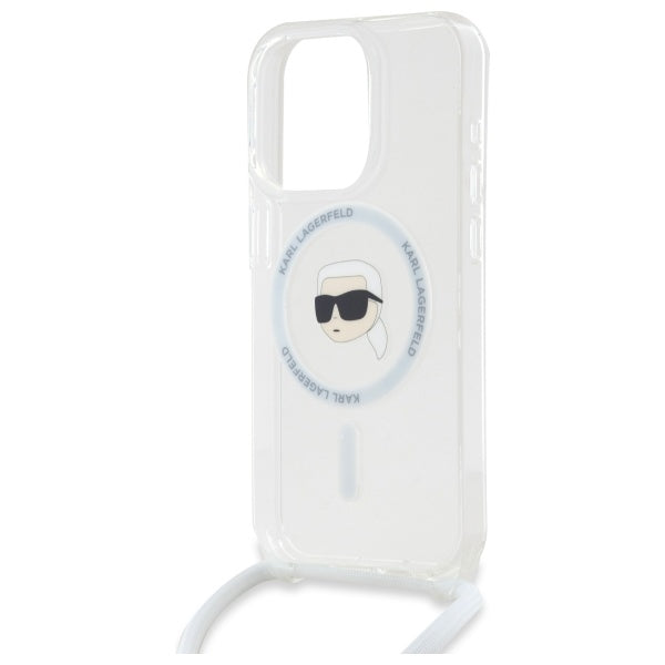Coque MagSafe pour Apple iPhone 16 Pro Max, Karl Lagerfeld, IML Crossbody Karl's Head, Transparente