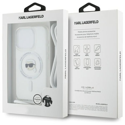 Coque MagSafe pour Apple iPhone 16 Pro Max, Karl Lagerfeld, IML Crossbody Karl's Head, Transparente
