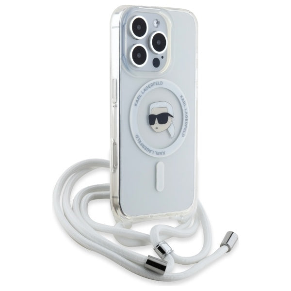 Coque MagSafe pour Apple iPhone 16 Pro Max, Karl Lagerfeld, IML Crossbody Karl's Head, Transparente