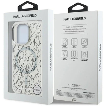 Étui MagSafe pour Apple iPhone 16 Pro Max, Karl Lagerfeld, Motif Script Karl IML, Blanc