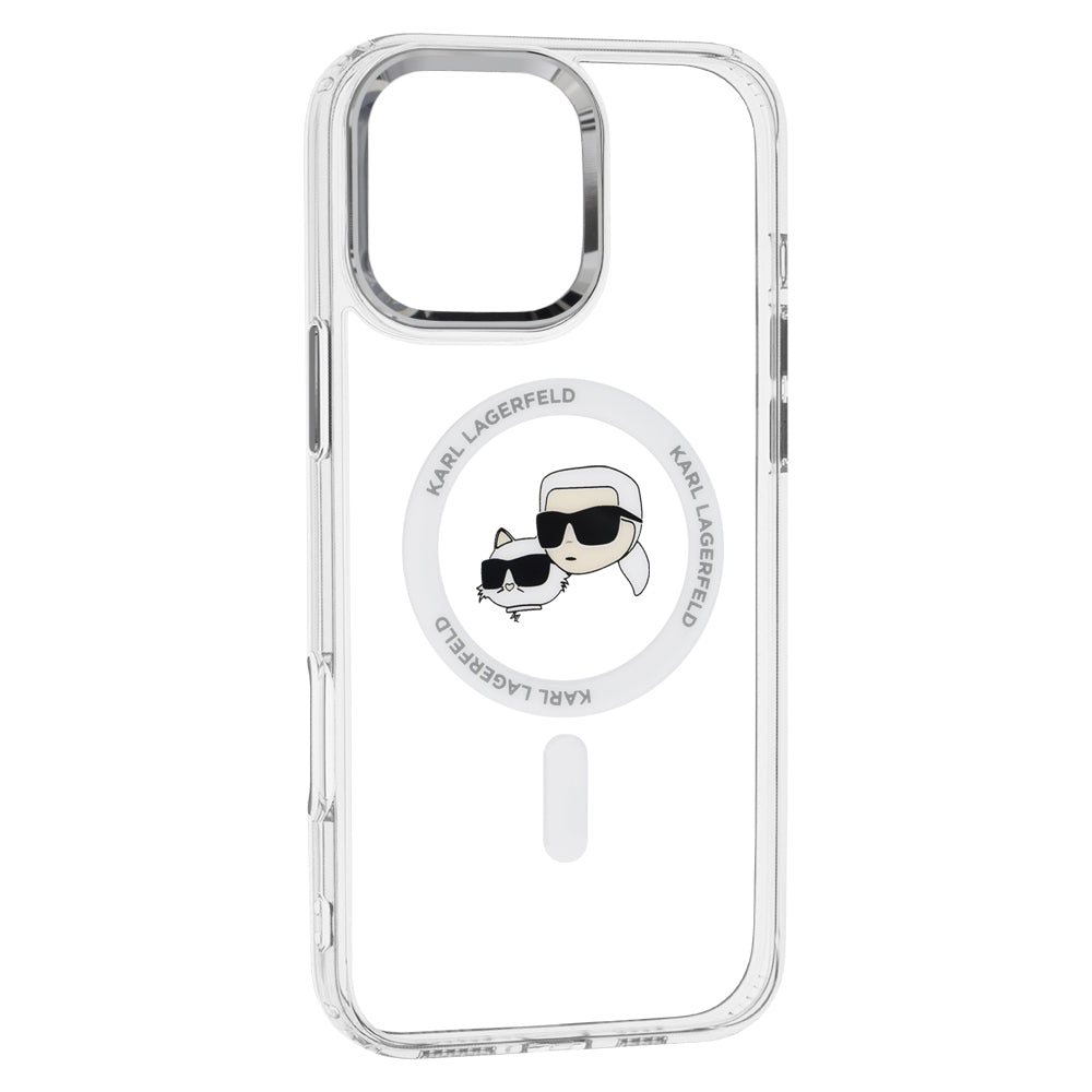 Coque MagSafe pour Apple iPhone 16 Pro Max, Karl Lagerfeld, IML Metal Karl & Choupette's Heads, Blanche