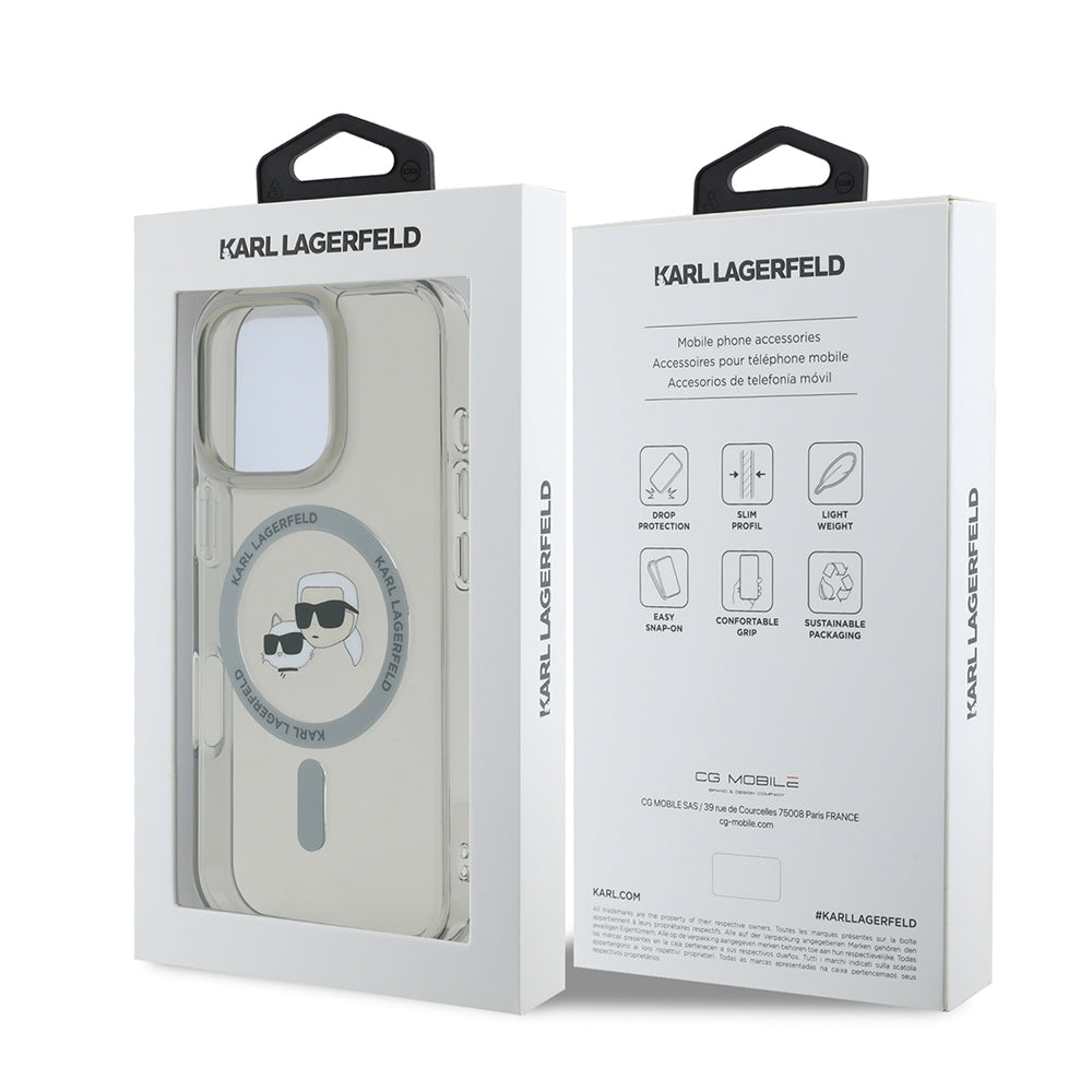 MagSafe Case for Apple iPhone 16 Pro Max, Karl Lagerfeld, IML Metal Karl & Choupette's Heads, Black