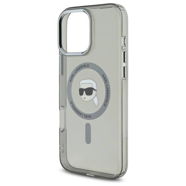 Housse MagSafe pour Apple iPhone 16 Pro Max, Karl Lagerfeld, IML Metal Karl's Head, Noire