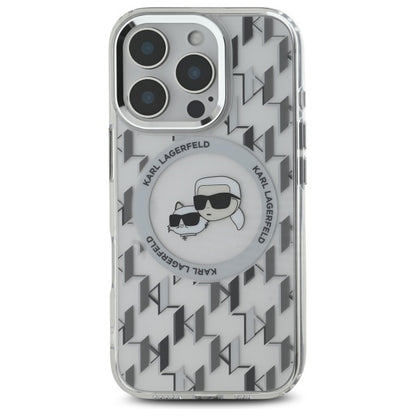 Coque MagSafe pour Apple iPhone 16 Pro Max, Karl Lagerfeld, IML Monogramme Karl & Choupette's Heads, Transparente