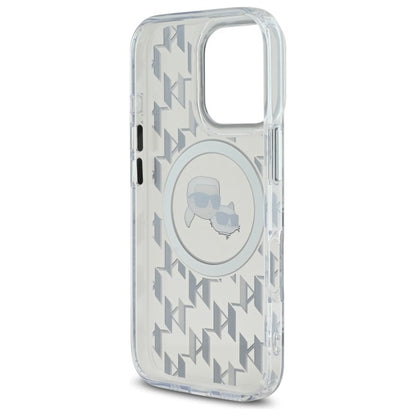Coque MagSafe pour Apple iPhone 16 Pro Max, Karl Lagerfeld, IML Monogramme Karl & Choupette's Heads, Transparente