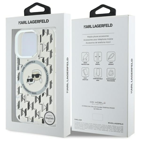 Coque MagSafe pour Apple iPhone 16 Pro Max, Karl Lagerfeld, IML Monogramme Karl & Choupette's Heads, Transparente
