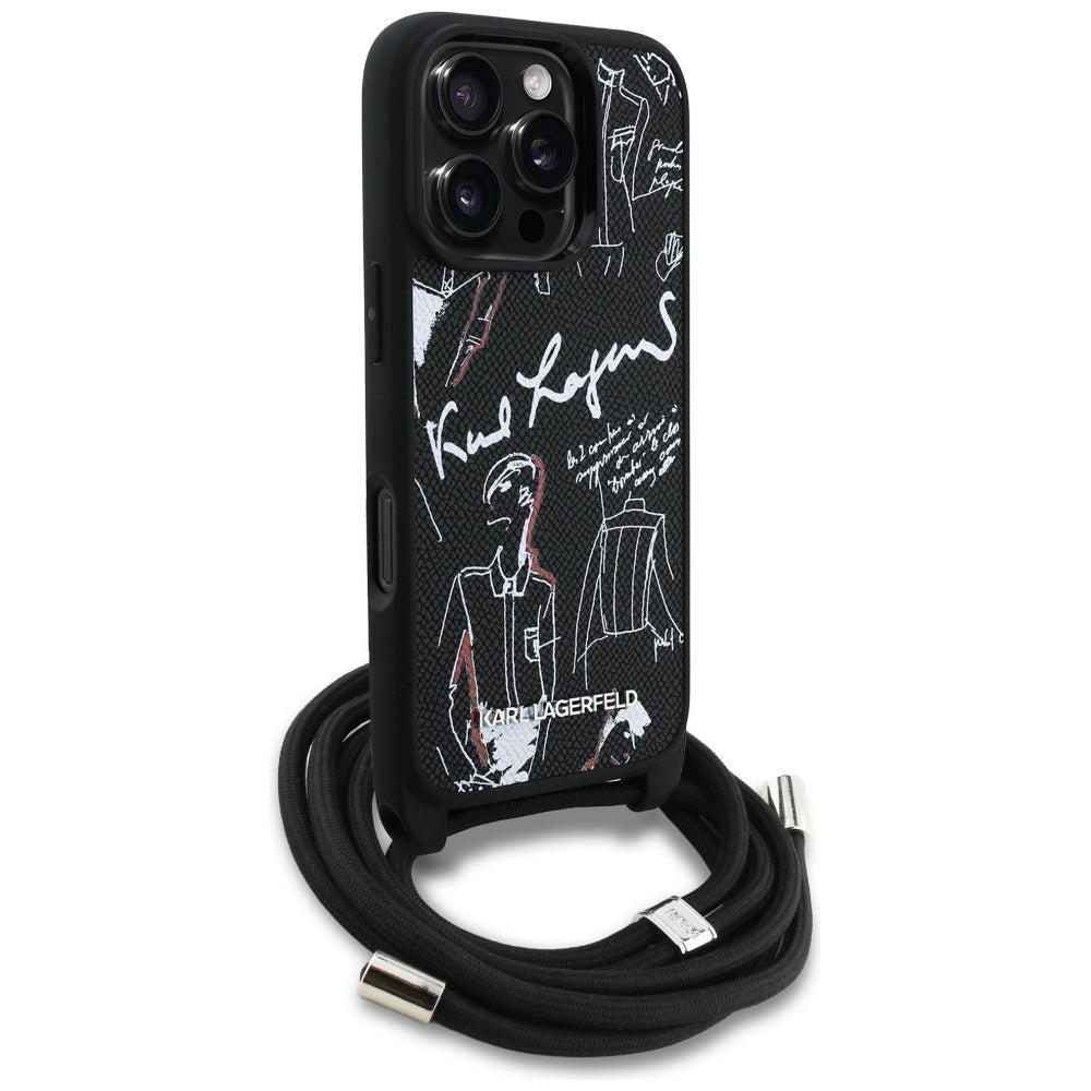 Étui MagSafe pour Apple iPhone 16 Pro Max, Karl Lagerfeld, Saffiano Crossbody, Noir