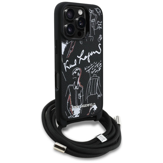 Étui MagSafe pour Apple iPhone 16 Pro Max, Karl Lagerfeld, Saffiano Crossbody, Noir