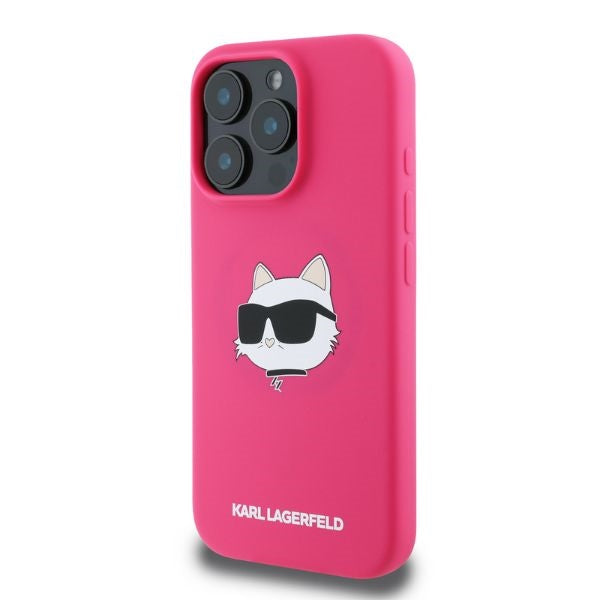 Housse MagSafe pour Apple iPhone 16 Pro Max, Karl Lagerfeld, Silicone Tête de Choupette, Fuchsia