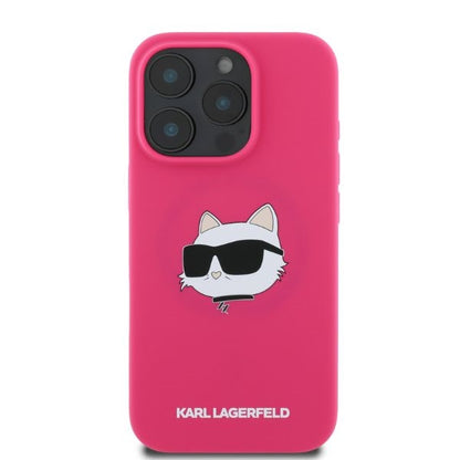 Housse MagSafe pour Apple iPhone 16 Pro Max, Karl Lagerfeld, Silicone Tête de Choupette, Fuchsia