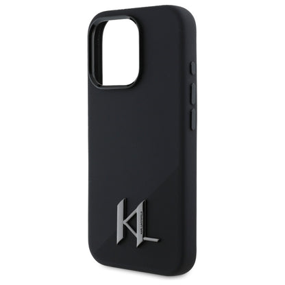 Coque MagSafe pour Apple iPhone 16 Pro Max, Karl Lagerfeld, Silicone Shadow Metal Initial, Noire
