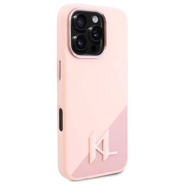 Housse MagSafe pour Apple iPhone 16 Pro Max, Karl Lagerfeld, Silicone Shadow Metal Initial, Rose.