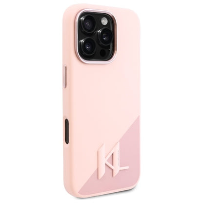 Housse MagSafe pour Apple iPhone 16 Pro Max, Karl Lagerfeld, Silicone Shadow Metal Initial, Rose.