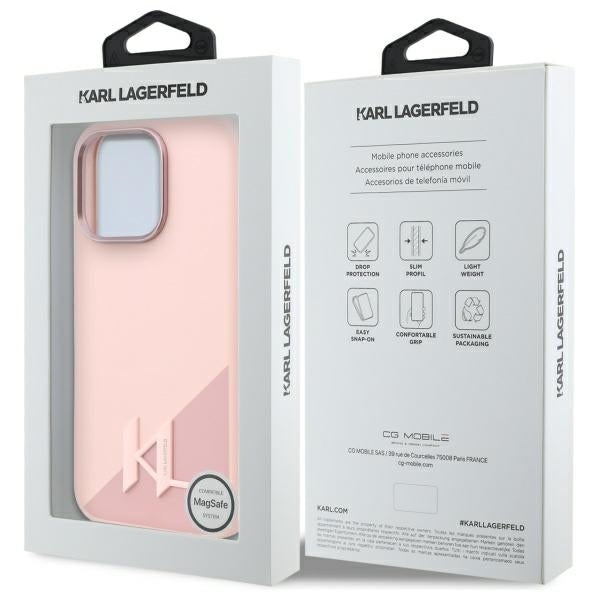 Housse MagSafe pour Apple iPhone 16 Pro Max, Karl Lagerfeld, Silicone Shadow Metal Initial, Rose.