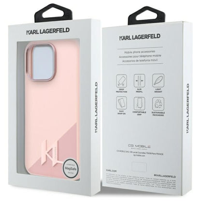 Housse MagSafe pour Apple iPhone 16 Pro Max, Karl Lagerfeld, Silicone Shadow Metal Initial, Rose.