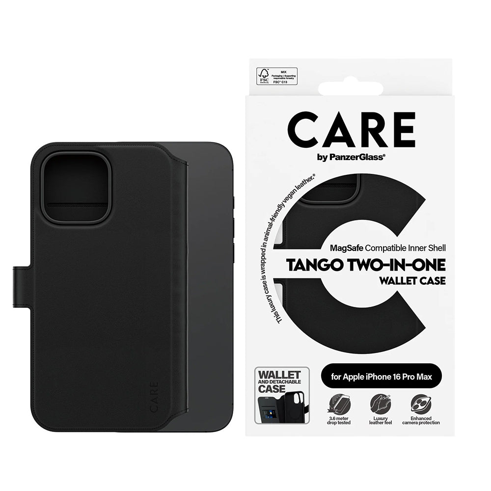 Étui MagSafe pour Apple iPhone 16 Pro Max, PanzerGlass, Fonction Care Tango Two-in-One, Noir