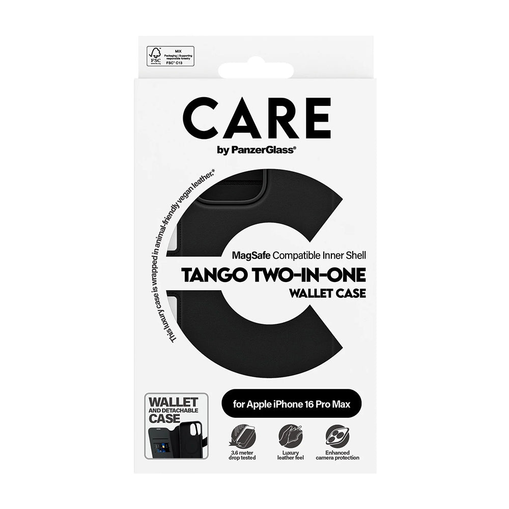 Étui MagSafe pour Apple iPhone 16 Pro Max, PanzerGlass, Fonction Care Tango Two-in-One, Noir
