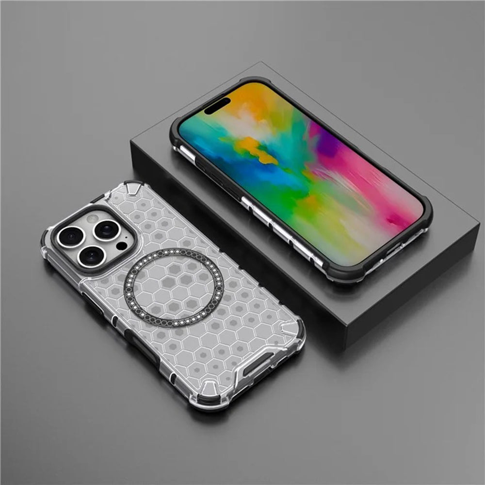 Coque MagSafe pour Apple iPhone 16 Pro Max, Techsuit, HoneyComb Shield, Blanche