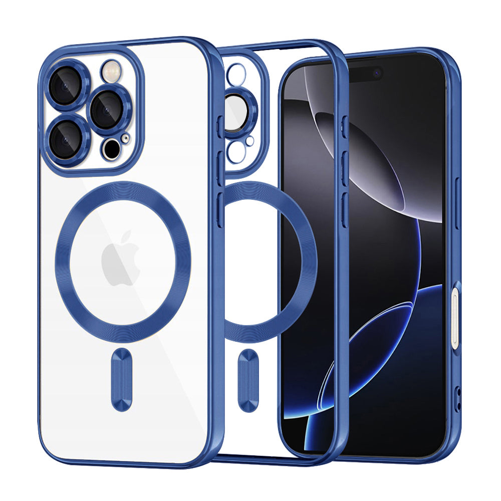 Coque MagSafe pour Apple iPhone 16 Pro Max, Techsuit, Luxury Crystal, Bleu Foncé