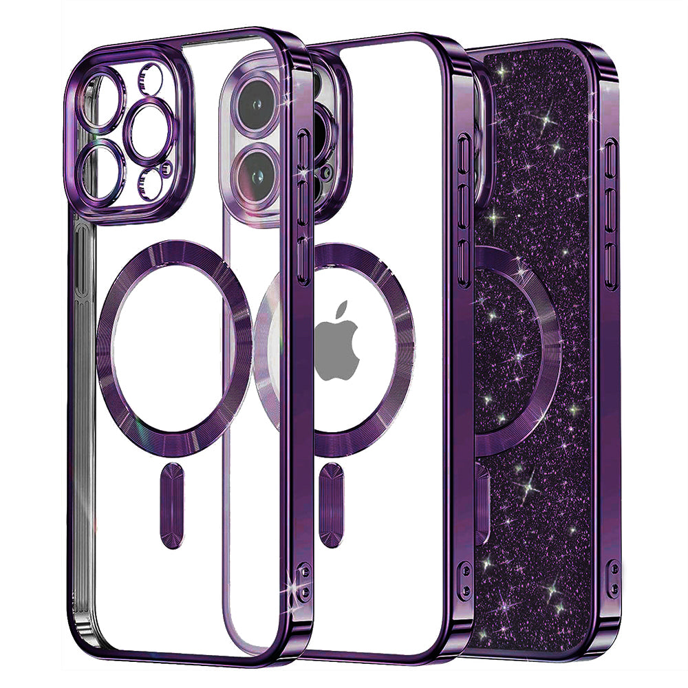 Coque MagSafe pour Apple iPhone 16 Pro Max, Techsuit, Luxury Glitter, Violet Foncé