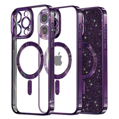 Coque MagSafe pour Apple iPhone 16 Pro Max, Techsuit, Luxury Glitter, Violet Foncé