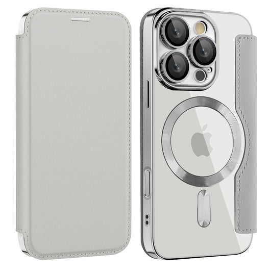 Coque MagSafe pour Apple iPhone 16 Pro Max, Techsuit, SmartMag Book, Gris