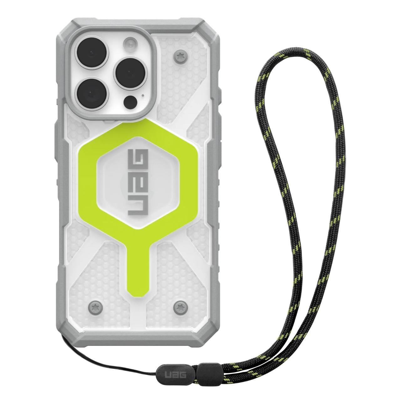 Coque MagSafe pour Apple iPhone 16 Pro Max, Urban Armor Gear, Pathfinder Clear avec cordon, Vert
