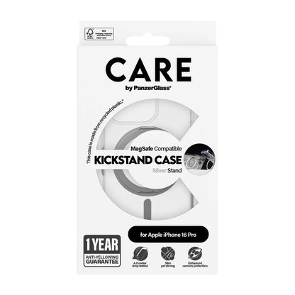 Coque MagSafe pour Apple iPhone 16 Pro, PanzerGlass, avec fonction support, Transparente Argentée