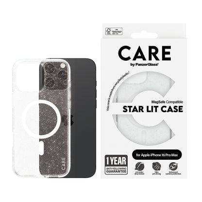 Coque MagSafe pour Apple iPhone 16 Pro, PanzerGlass, Care Urban Combat Star Lit, Transparente Blanche