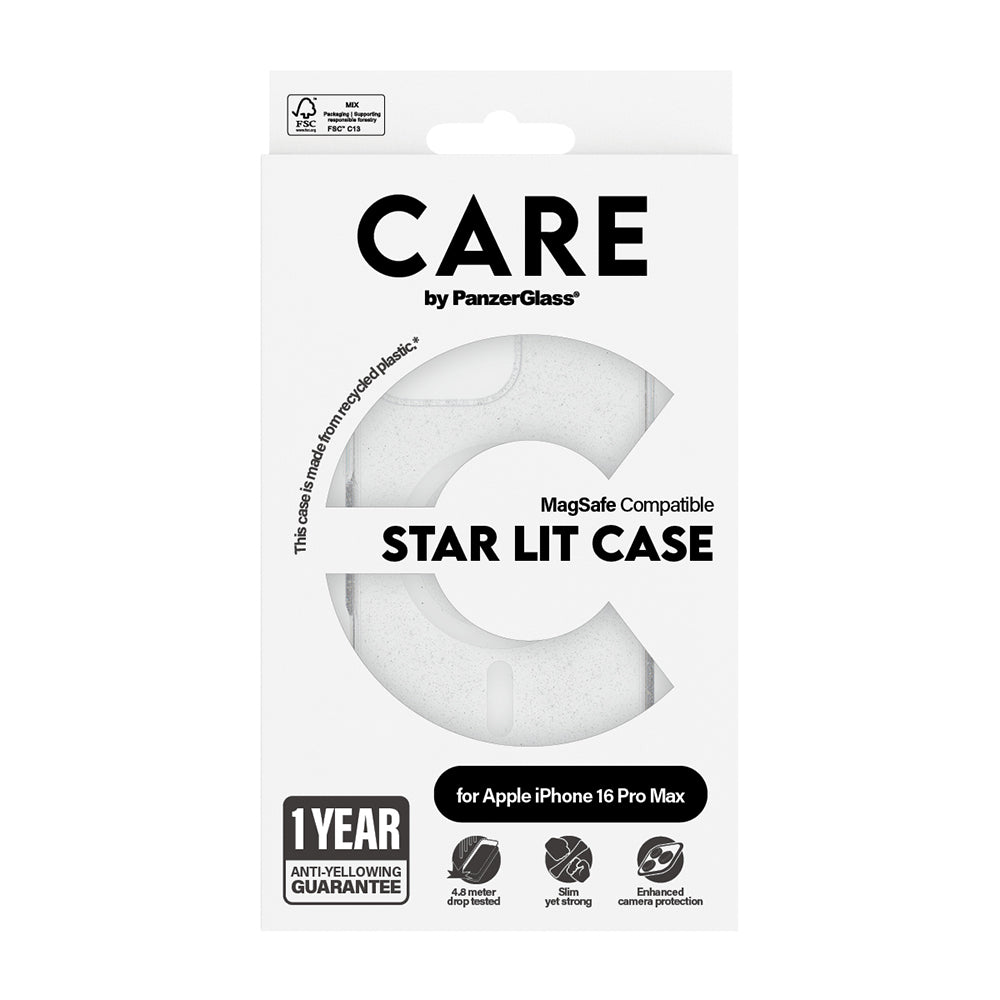 Coque MagSafe pour Apple iPhone 16 Pro, PanzerGlass, Care Urban Combat Star Lit, Transparente Blanche