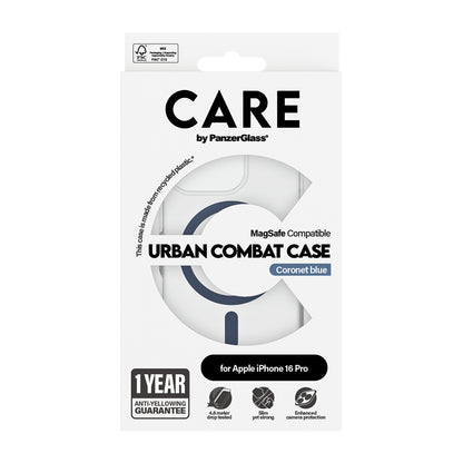 Coque MagSafe pour Apple iPhone 16 Pro, PanzerGlass, Care Urban Combat, Transparent Bleu