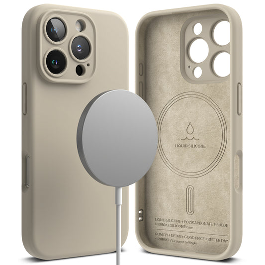 Coque MagSafe pour Apple iPhone 16 Pro, Ringke, Silicone, Crème