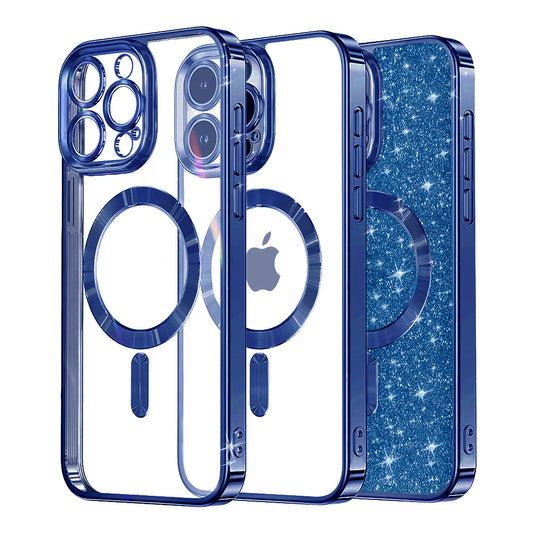 Coque MagSafe pour Apple iPhone 16 Pro, Techsuit, Luxury Glitter, Bleu Foncé