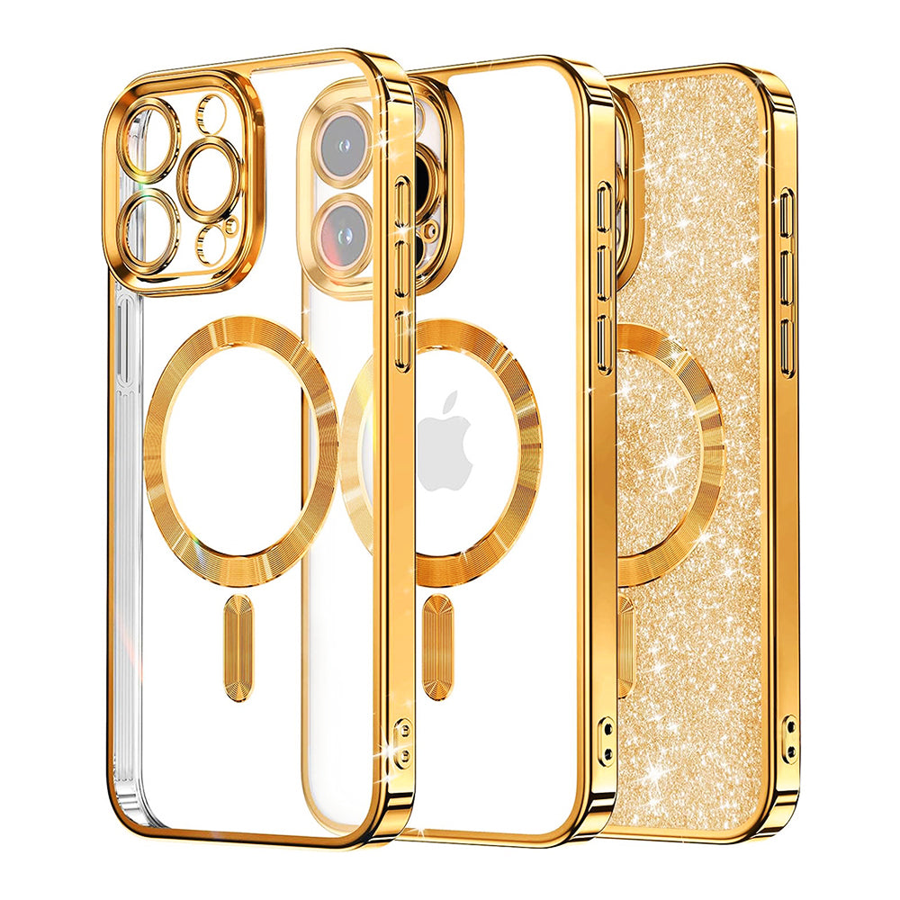 Coque MagSafe pour Apple iPhone 16 Pro, Techsuit, Luxury Glitter, Dorée
