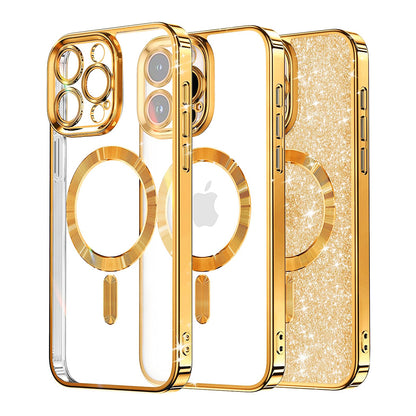 Coque MagSafe pour Apple iPhone 16 Pro, Techsuit, Luxury Glitter, Dorée