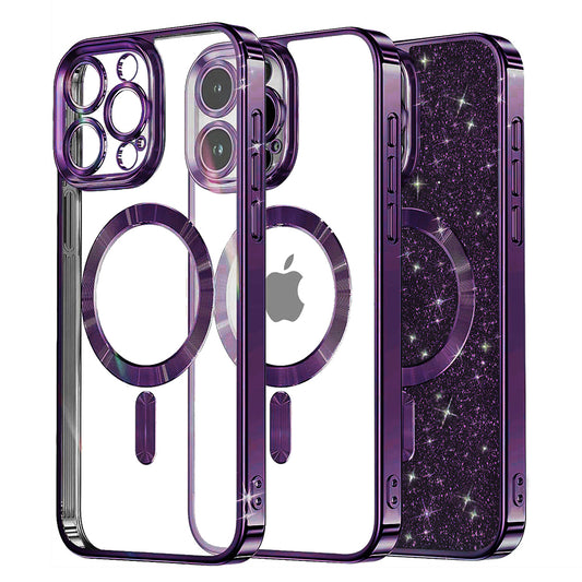 Coque MagSafe pour Apple iPhone 16 Pro, Techsuit, Luxury Glitter, Violet Foncé