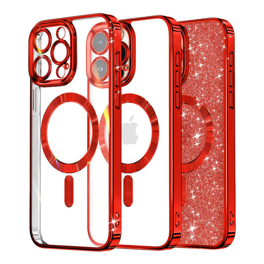 Coque MagSafe pour Apple iPhone 16 Pro, Techsuit, Luxury Glitter, Rouge