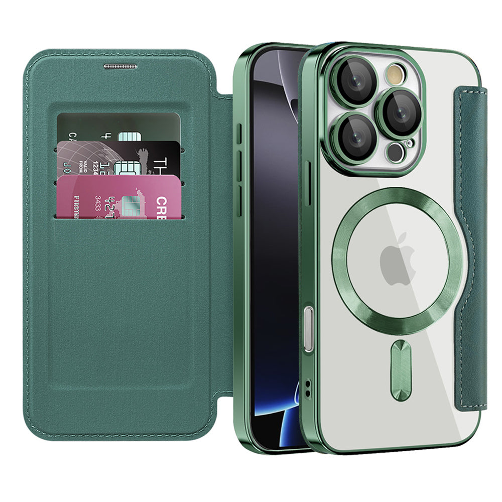 Coque MagSafe pour Apple iPhone 16 Pro, Techsuit, SmartMag Book, Vert