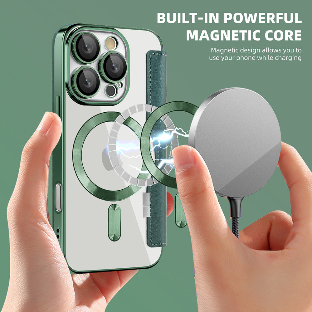 Coque MagSafe pour Apple iPhone 16 Pro, Techsuit, SmartMag Book, Vert