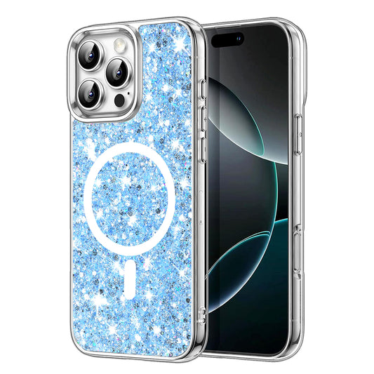 Coque MagSafe pour Apple iPhone 16 Pro, Techsuit, Paillettes Scintillantes, Bleu