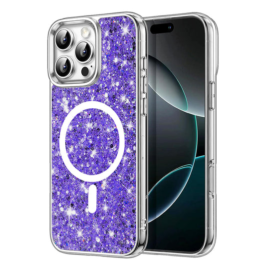 Coque MagSafe pour Apple iPhone 16 Pro, Techsuit, Paillettes Scintillantes, Violet