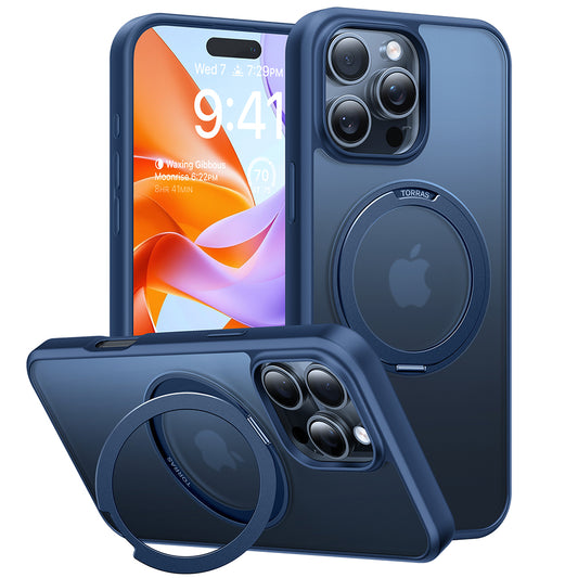 Coque MagSafe pour Apple iPhone 16 Pro, Torras, Ostand Pro, Bleu Marine