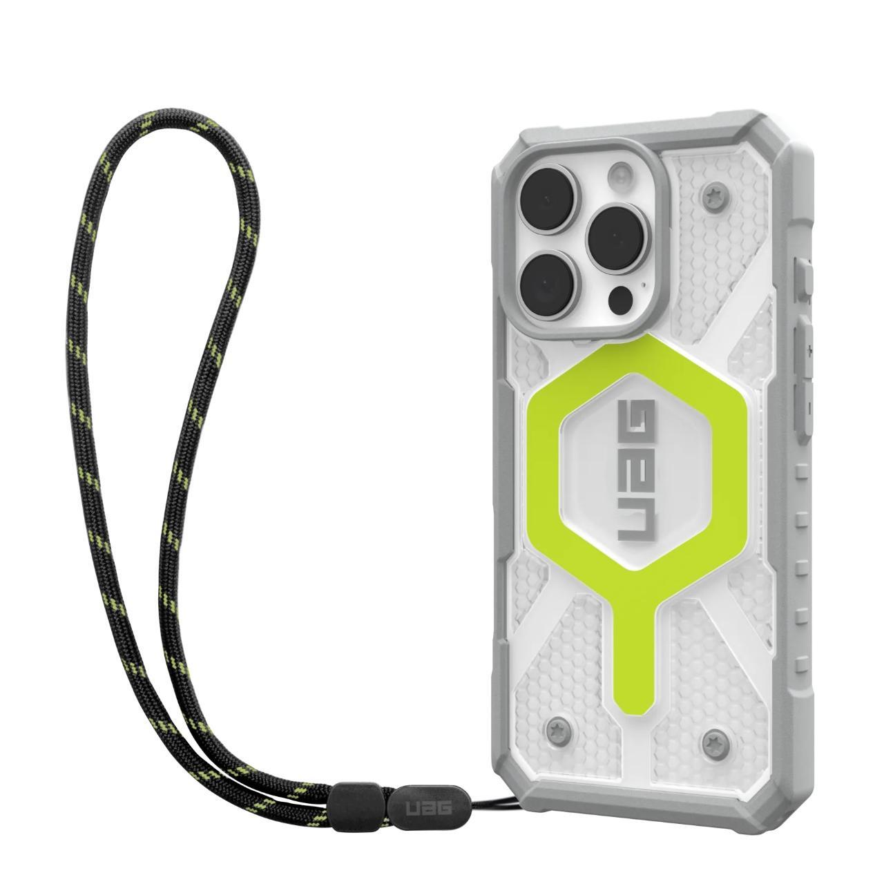 Coque MagSafe pour Apple iPhone 16 Pro, Urban Armor Gear, Pathfinder Clear avec cordon, Vert