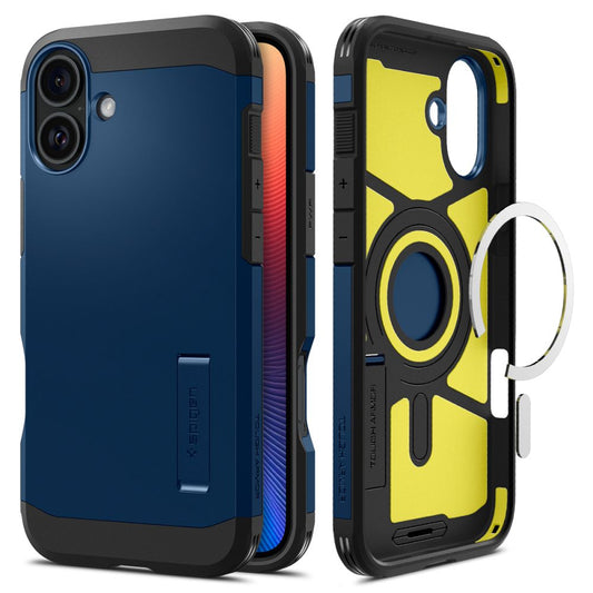 Coque MagSafe pour Apple iPhone 16, Spigen, Tough Armor, Bleu Marine ACS08217