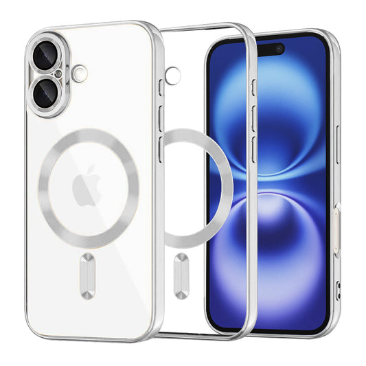 Coque MagSafe pour Apple iPhone 16, Techsuit, Luxury Crystal, Argentée