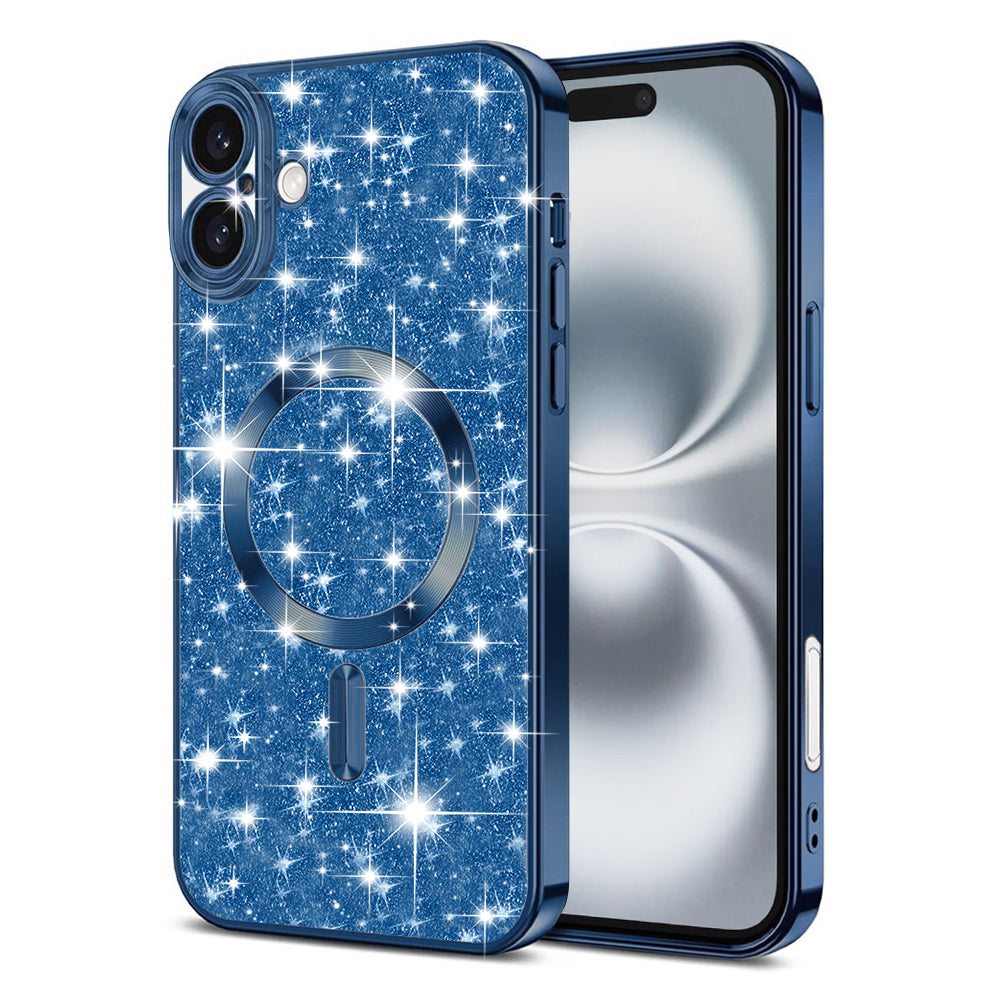Coque MagSafe pour Apple iPhone 16, Techsuit, Luxury Glitter, Bleu Foncé