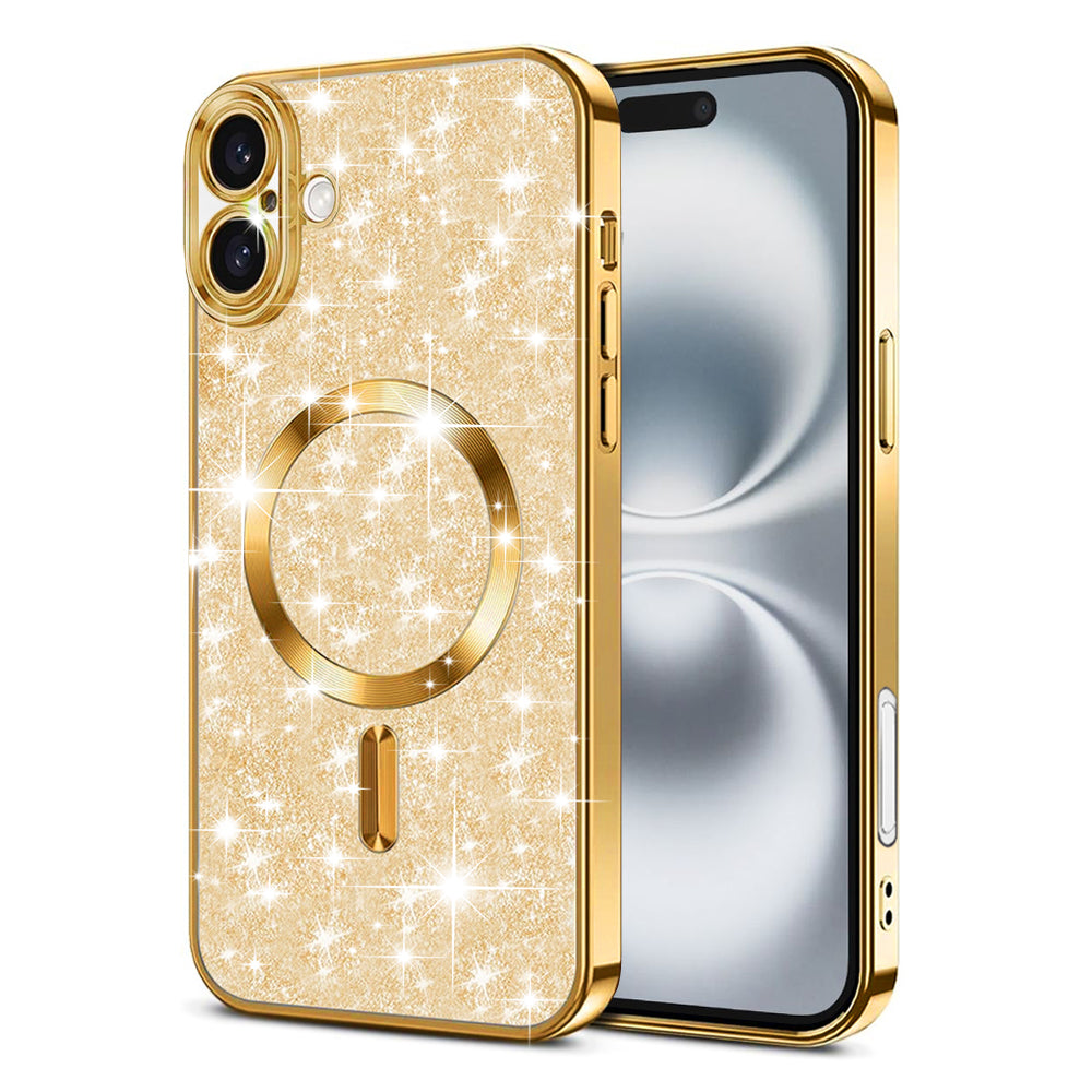 Coque MagSafe pour Apple iPhone 16, Techsuit, Luxury Glitter, Dorée